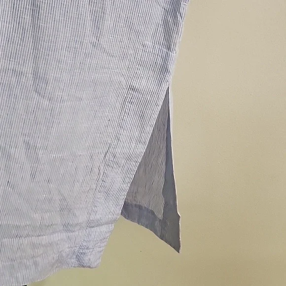Soft Surroundings Linen Maxi Dress Blue White Striped Embroidered Side Slits S - Picture 8 of 11